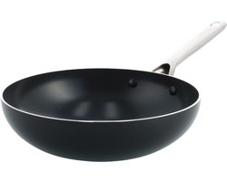 Kochstar Nacht Keramische Wokpan zonder deksel - 28cm - 3.69L - PFAS-vrij - Inductie wokpan - Inductie pan - Vaatwasserbestendig - Ovenbestendig tot 200° C - Keramische anti-aanbaklaag - RVS handgreep - RVS rand - Zwart