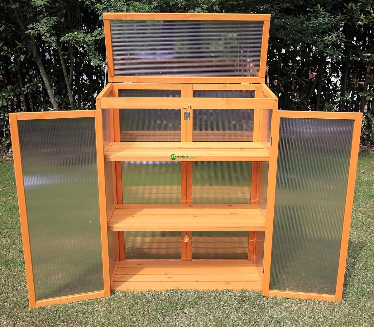 LotaHome - Broeikas - Kweekkast - Tuinkas - Kweekbak - Plantenbed - Kweekhuis met Deur - Mini Kweekkast - Stabiel en Duurzaam - Voor elke Tuin - Met 3 Legplanken - Planten Kweken - Hout - Bruin - 82x34x107cm – foto 5