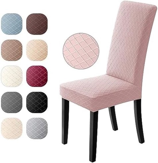 PromoHome Set de 6 housses de Housses de siège élastiques - Protections de meubles lavables - Housses de coussin de chaise jacquard modernes pour salle à manger, salon et Hotel - Rose