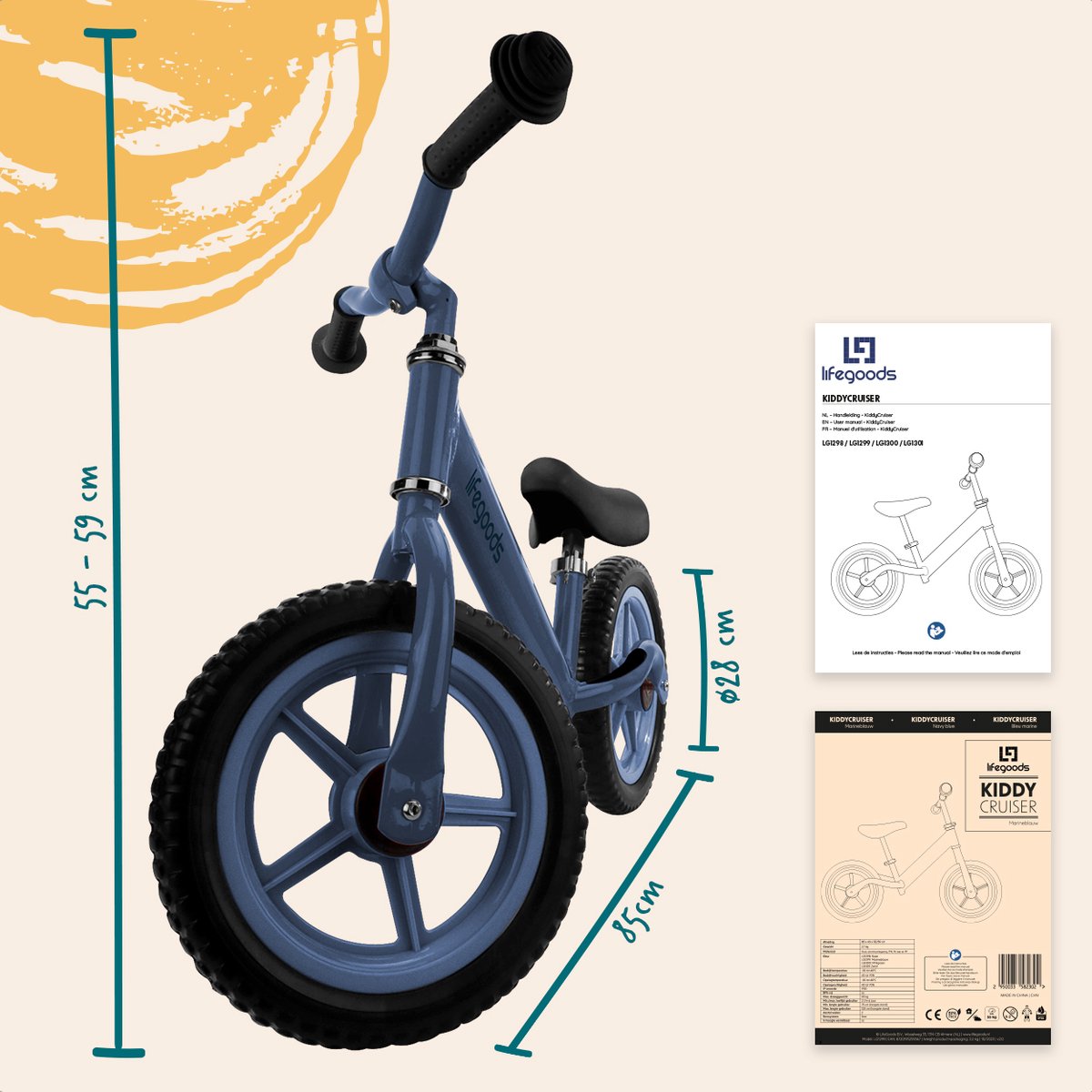 LifeGoods Loopfiets - Speelgoed 2 jaar en ouder - Jongens en Meisjes - Balance Bike - Loopfietsje - Marineblauw — afbeelding 7