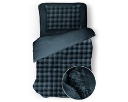 Eleganzzz Dekbedovertrek Shiny Bubble Pom Pom Flanel Fleece - Steel Blue - Dekbedovertrek 140x200/220cm - 100% flanel fleece - Eenpersoons dekbedovertrekken - 140x220cm - Teddy Dekbedovertrek - Fluffy Dekbedovertrek - Effen Dekbedovertrek