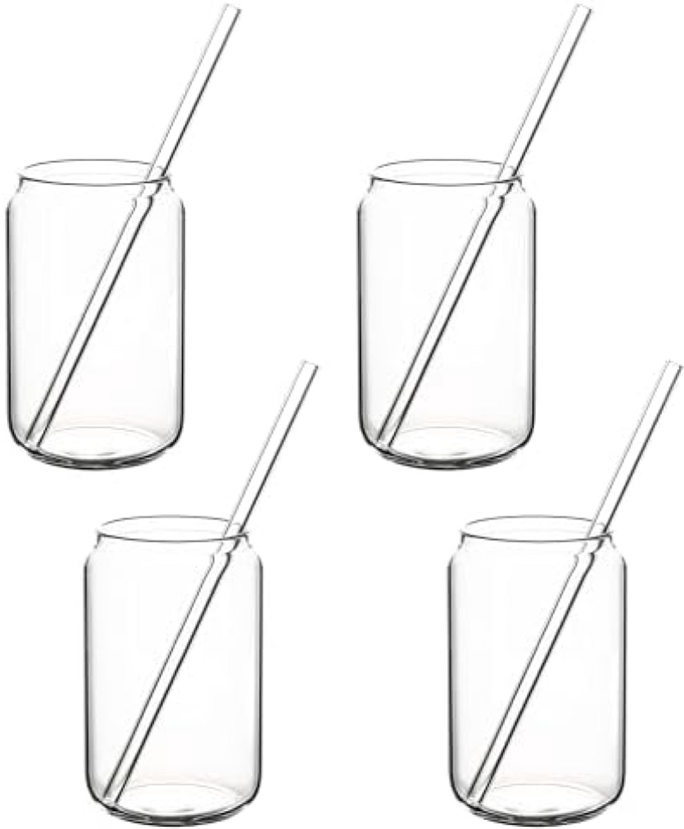 PromoHome Drinkglazen Set met 4 Glazen en Rietjes - 450ml Duurzame Longdrink Glazen