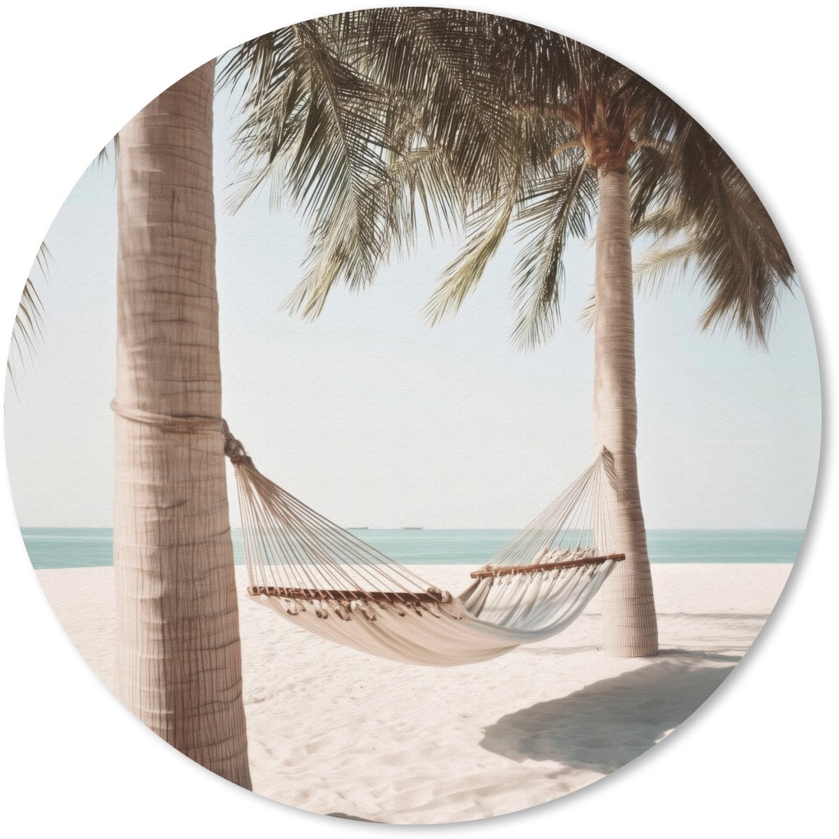 Muismat rond 20x20 cm - Mousepad Hangmat - Palmbomen - Strand - Zee - Ronde muismatten