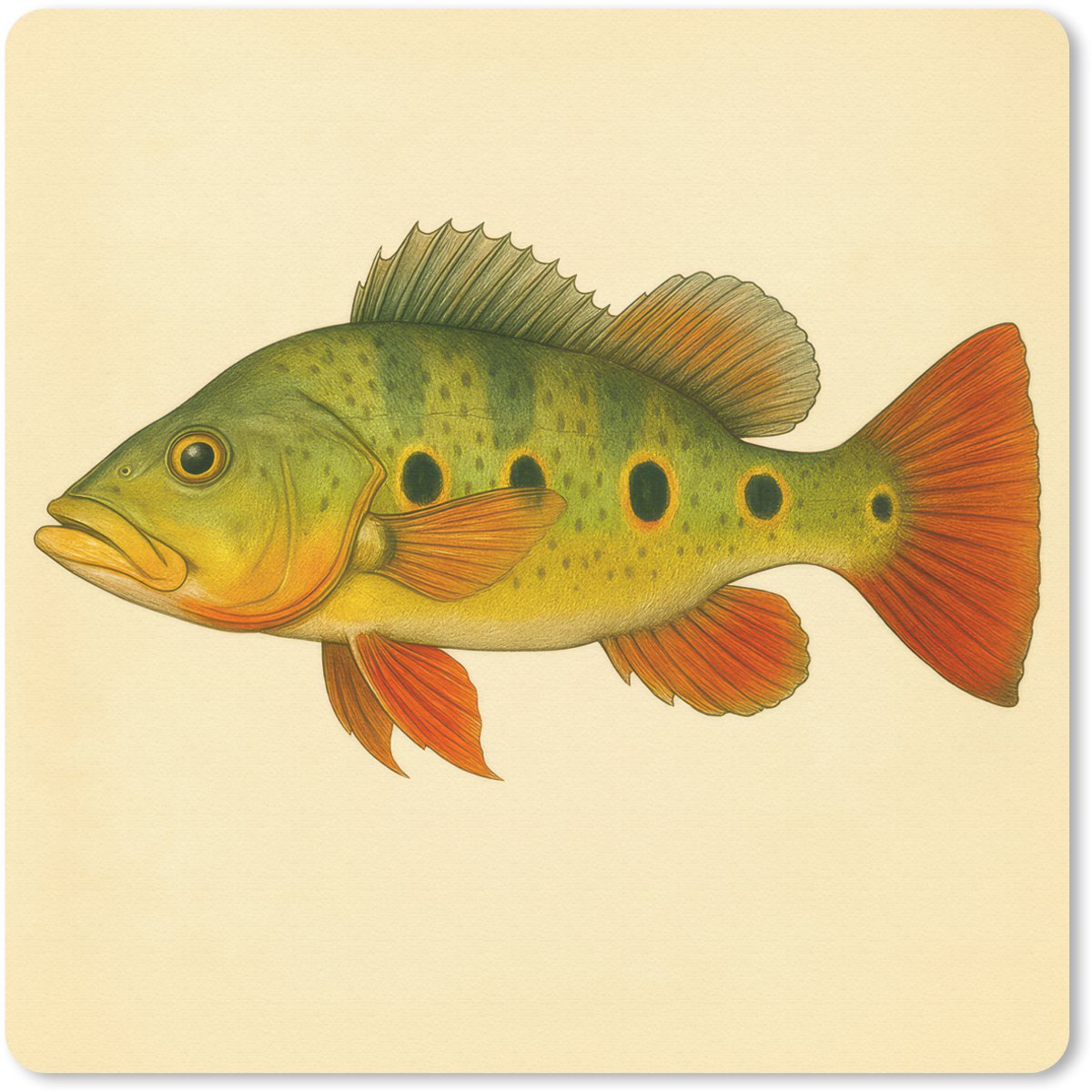 Muismat 30x30 cm - Mousepad Schubben - Vis - Groen - Illustratie - Muismatten