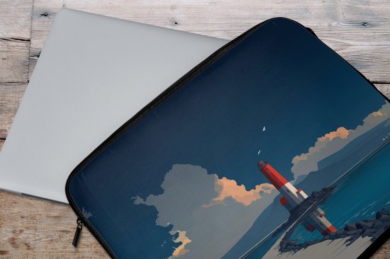 Laptophoes 17 inch - Vuurtoren - Zee - Wolken - Laptop sleeve - Binnenmaat 41x28 cm - Zwarte achterkant