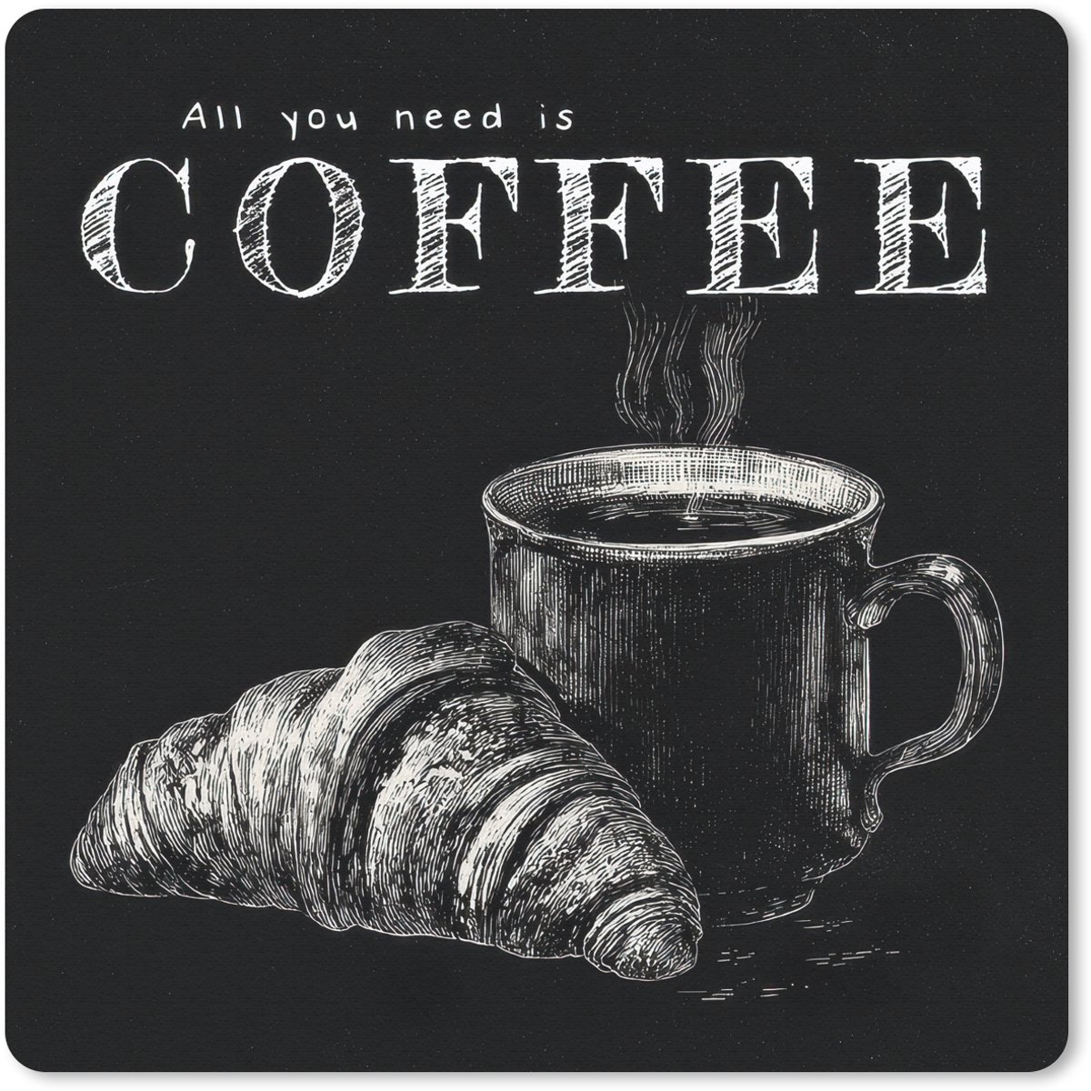 Muismat 30x30 cm - Mousepad Koffie - Croissant - Tekst - Muismatten