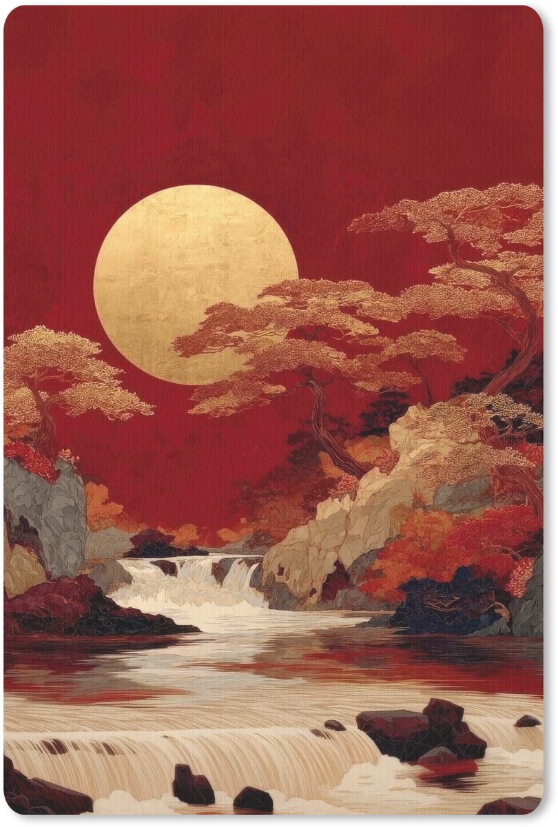Muismat 18x27 cm - Mousepad Volle maan - Landschap - Waterval - Muismatten