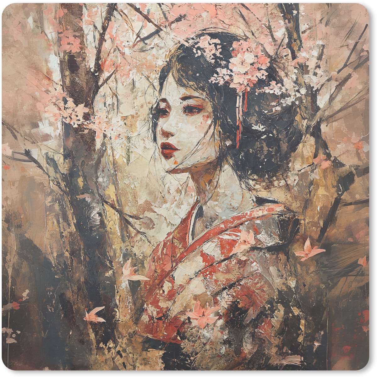 Muismat 30x30 cm - Mousepad Kimono - Vrouw - kersenbomen - Muismatten