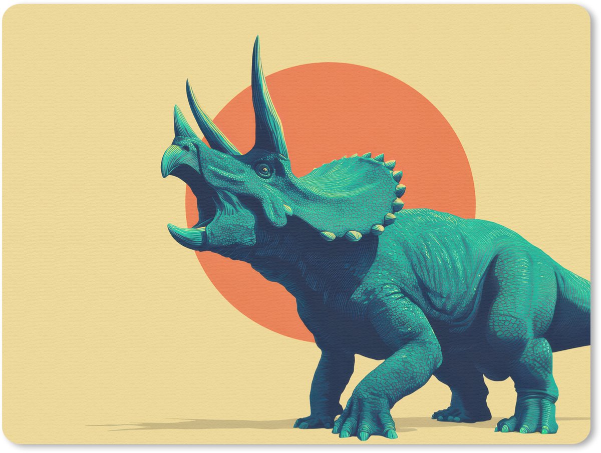 Muismat 23x19 cm - Mousepad Triceratops - Cirkel - Oranje - Hoorns - Muismatten
