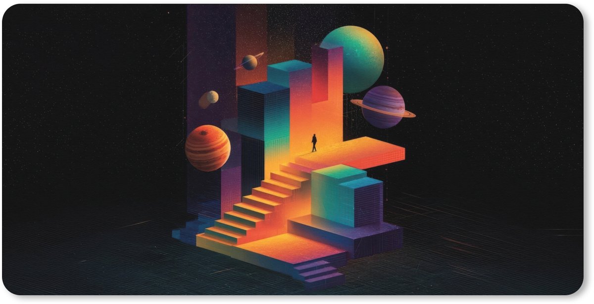 Muismat XXL 80x40 cm - Bureau onderlegger - Bureau mat Abstract - Trappen - Mens - Planeten - Bureaumat - Gaming mousepad xl - Bureaulegger groot - Computer deskmat