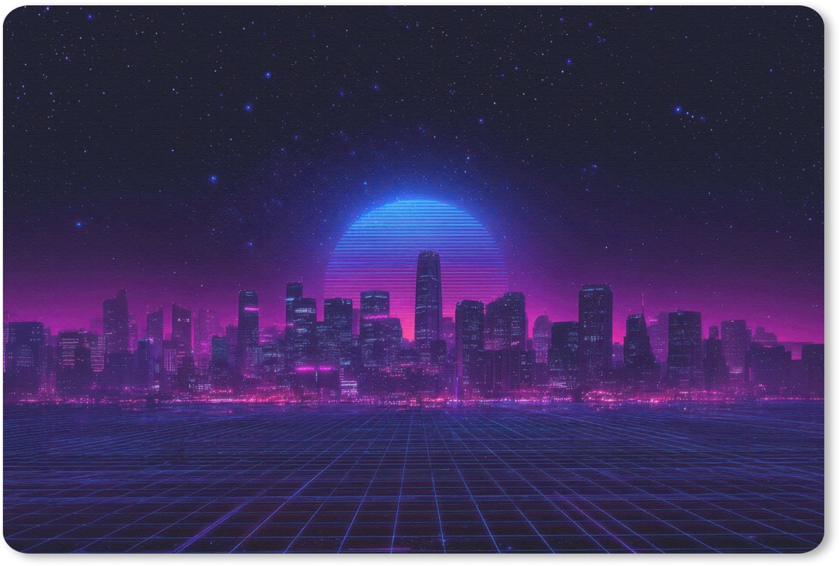 Muismat 27x18 cm - Mousepad Skyline - Zon - Neon - Rasterpatroon - Muismatten