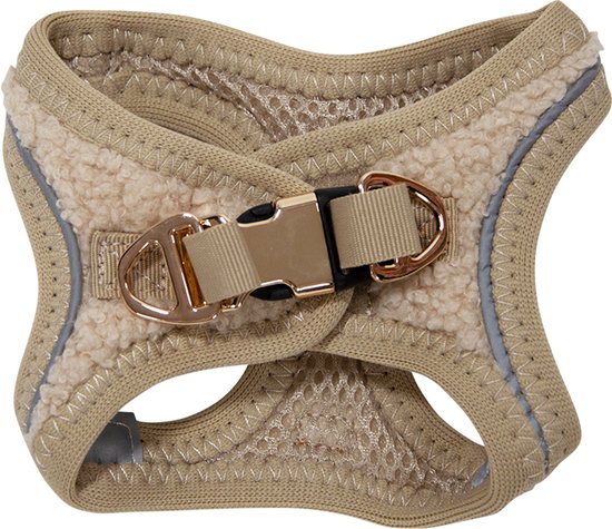 Harnais pour chien et chat Animal Boulevard maille/peluche L- 8-13kg réfléchissant - marron teddy - double fermeture - tour de cou max 38cm - tour de poitrine max 50cm