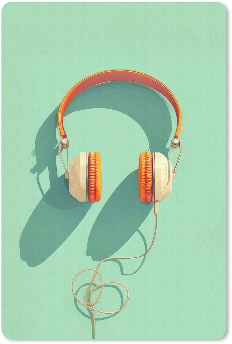 Muismat 18x27 cm - Mousepad Koptelefoon - Oranje - Snoer - Minimalistisch - Muismatten