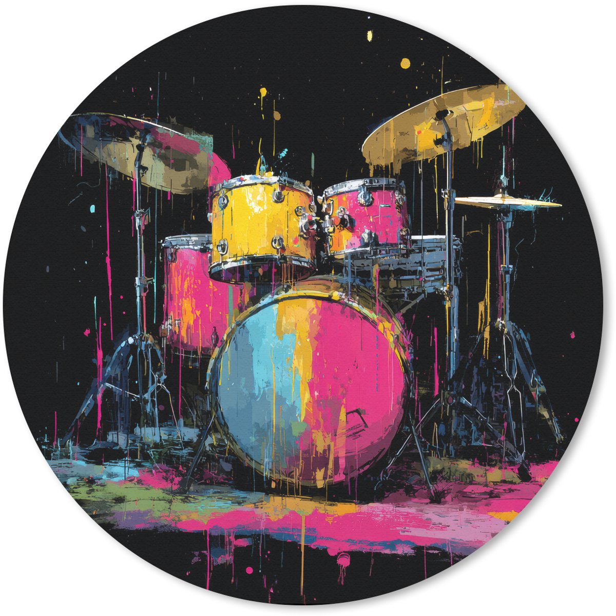Muismat rond 40x40 cm - Mousepad Drumstel - Kleurrijk - Verf - Levendig - Ronde muismatten
