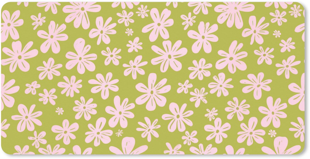 Muismat XXL 100x50 cm - Bureau onderlegger - Bureau mat Bloemen - Roze - Getekend - Patroon - Bureaumat - Gaming mousepad xl - Bureaulegger groot - Computer deskmat