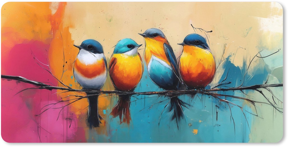 Muismat XXL 100x50 cm - Bureau onderlegger - Bureau mat Vogels - Kleurrijk - Tak - Abstract - Bureaumat - Gaming mousepad xl - Bureaulegger groot - Computer deskmat