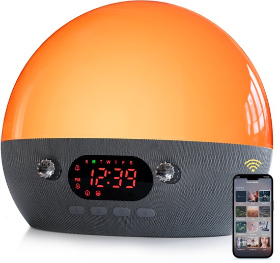 Inga Smart Wake up Light with App & Bluetooth-luidspreker - Lichtwekker - Zonsopgangwekker - Digitale wekker met 11 White Noise Sound Machine voor kinderen en volwassenen