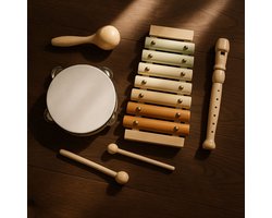 Maxx Kidz - Houten Muziekinstrumenten set voor Kinderen - Kinder Muziekinstrumenten - met Tamboerijn, Fluit en Xylofoon - Voor Baby en Peuter van 1 tot 3 jaar - Montessori Muziek Speelgoed
