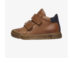 Naturino - Lovan - Mt 35 - velcro's bumper lederen effen hoge sneakers - Navy hiel - Cognac