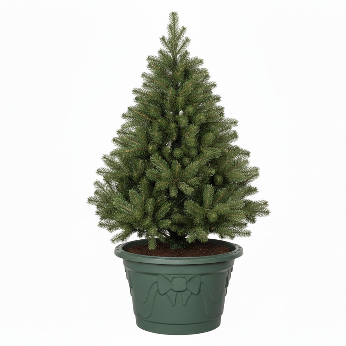 Groene kunststof kerstboomvoet standaard, rond, 42x25 cm, geschikt voor echte bomen.