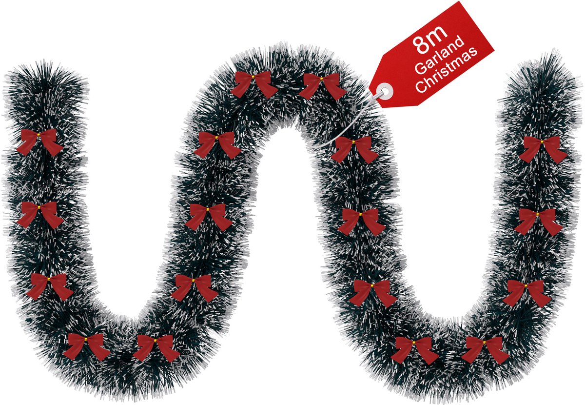 Aufun Dennenguirlande - 8 m - groen met witte randen - kerstguirlande voor kerstboom en deurversiering