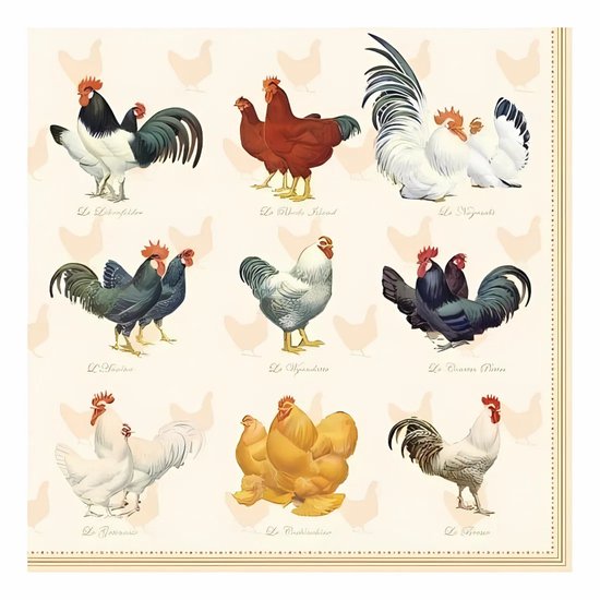Servetten kippen en hanen - 20x st - 33 x 33 cm - Pasen thema - lunch/diner servetjes - Paas - Paasdecoratie - Papieren wegwerpservetten