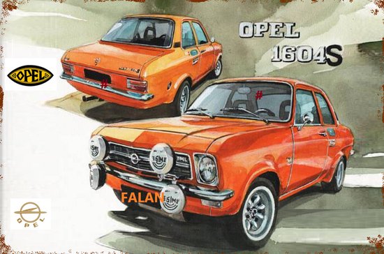 OPEL ASCONA 1604 S Metalen Wandbord, Maat: 30x20 cm - Auto - Werkplaats - Garage - Wandbord - Wandbord mancave - Kroeg decoratie - Tekstbord - Metalen wandbord - Metalen wanddecoratie