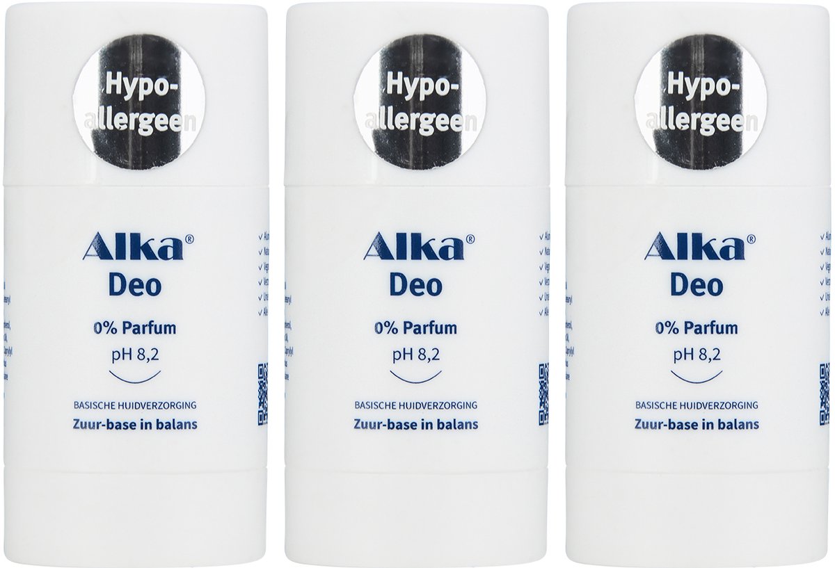 Alka® Deo 3x 30ml - 0% Parfum - Hypoallergeen Basische Deo pH 8,2 - Vegan & Natuurlijke en Gezonde Deodorant - 0% Aluminium - Deodorant Stick - Unisex