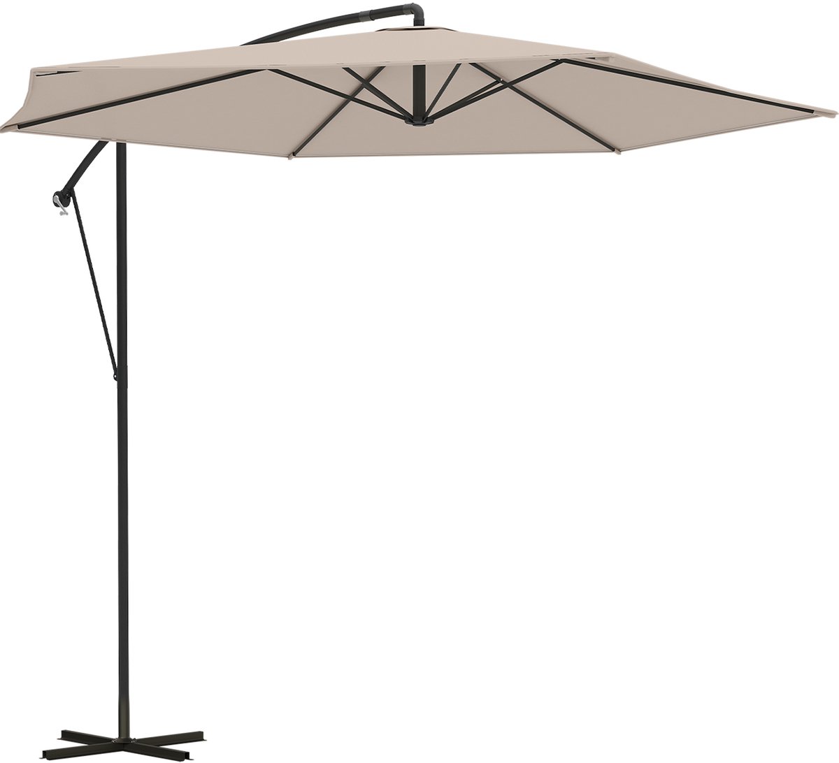 Bol.com LifeGoods Zweefparasol - tot 8 Personen - Ø300cm - Waterdicht - met Hoes en Kruisvoet - Tuin - Taupe aanbieding