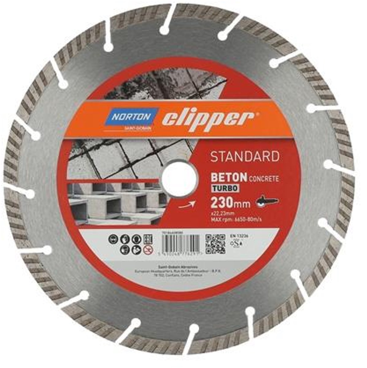 Norton Clipper Standard Beton Turbo – Diamantzaagblad – 230 mm – voor Beton en andere Harde Bouwmaterialen