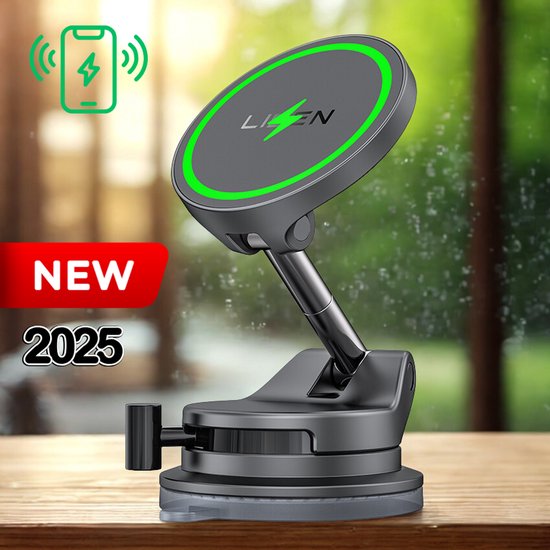 Lisen ProGrip Wireless Auto Telefoonhouder – Magnetisch met Draadloos Opladen – 360° Draaibaar – Sterke Magneet & Stabiele Grip