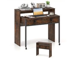 SureDeal® Uitschuifbaar Computerbureau 153x50x77 cm - Met Laden & Wielen - MDF/Hout - Bruin - Klassiek - Ruimtebesparend