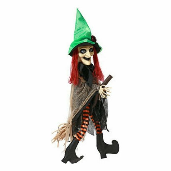Halloween Praatende Heks 150cm - Hangende Heks Met Lichtgevende Schedel En Geluidssensor Halloween Decoratie Voor Buiten En Binnen Griezelige Wand En Deurversiering Voor Feest En Spookhuis
