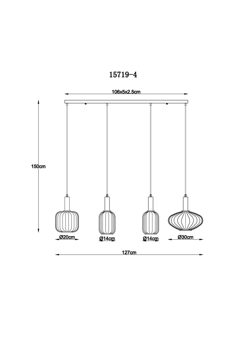 Globo - hanglamp - VALLETTA - multicolor - glas - grote eettafellamp - E27 - 15719-4