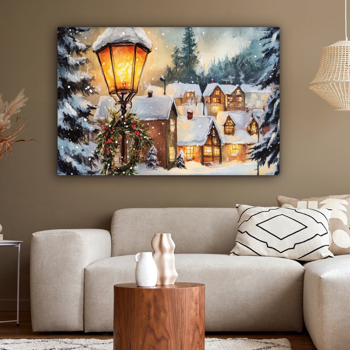 Canvas schilderij 120x80 cm - Wanddecoratie Kerstdorp - Huizen - Sneeuw - Kerst - Muurdecoratie woonkamer - Slaapkamer decoratie - Kamer accessoires - Schilderijen op canvas - Kerstdecoratie voor binnen - Kerstversiering - Kerstmis versiering – foto 6