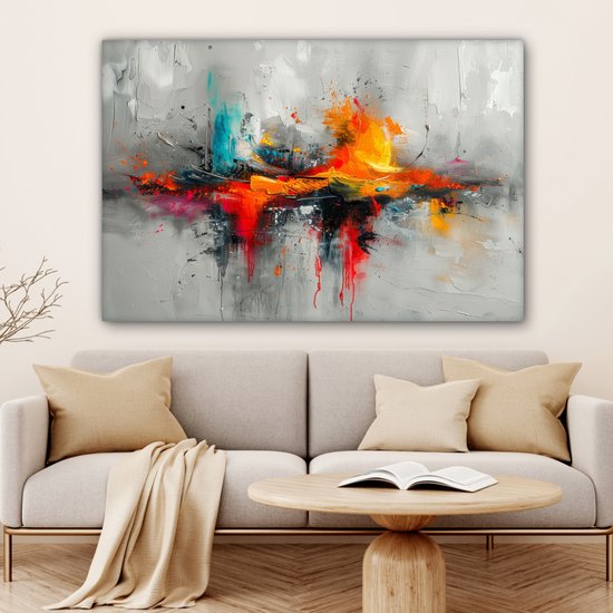 Peinture sur toile 120x80 cm - Décoration murale Moderne - Oranje - Grijs - Art - Décoration murale salon - Décoration chambre moderne - Tableaux abstraits