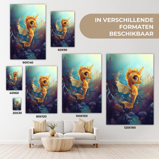 Tableau sur toile 80x120 cm - Décoration murale chambre d'enfant Hippocampe - Sous-marin - Animaux aquatiques - Océan - Décoration murale chambre bébé - Décoration chambre garçon et fille - Accessoires Bébé - Peintures