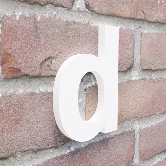 Huisnummer Arial d wit - Maat: Groot (20 cm) - zelfklevend - Huisnummerbord