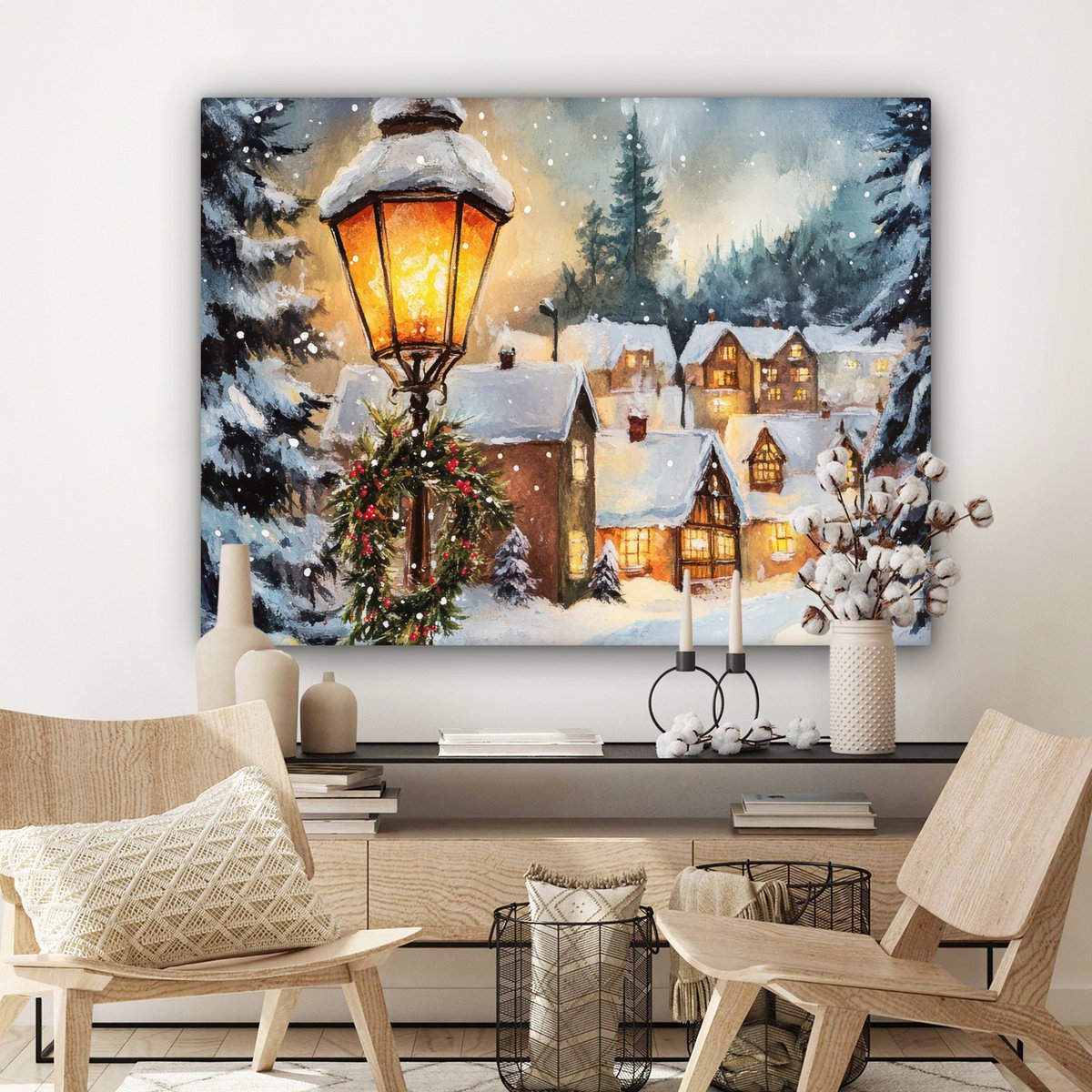 Canvas schilderij 120x90 cm - Wanddecoratie Kerstdorp - Huizen - Sneeuw - Kerst - Muurdecoratie woonkamer - Slaapkamer decoratie - Kamer accessoires - Schilderijen op canvas - Kerstdecoratie voor binnen - Kerstversiering - Kerstmis versiering – foto 7