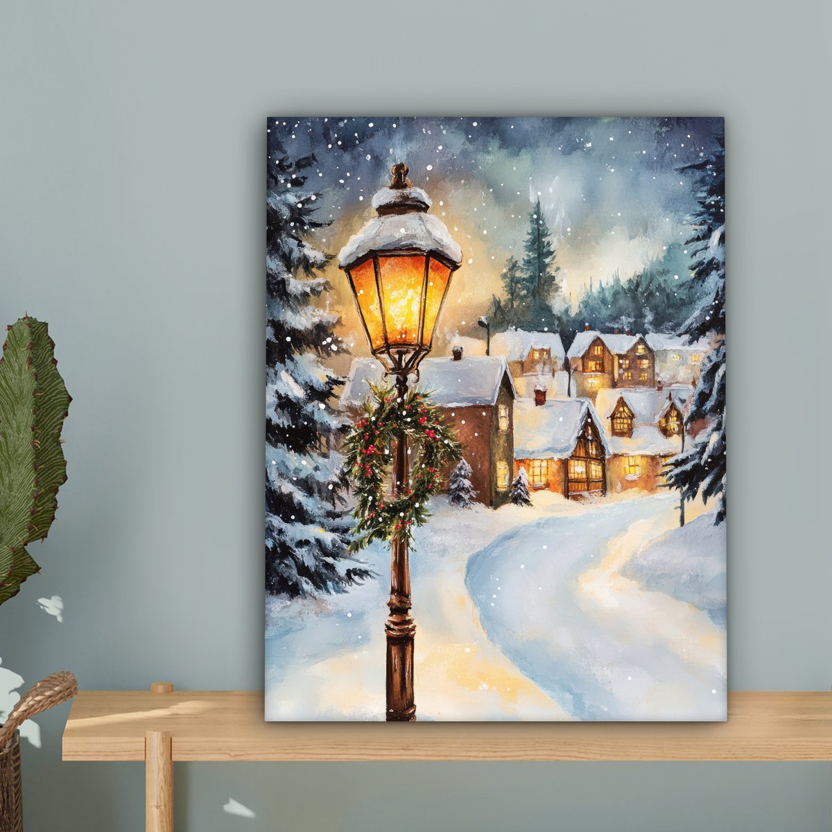 Canvas schilderij 30x40 cm - Wanddecoratie Kerstdorp - Huizen - Sneeuw - Kerst - Muurdecoratie woonkamer - Slaapkamer decoratie - Kamer accessoires - Schilderijen op canvas - Kerstdecoratie voor binnen - Kerstversiering - Kerstmis versiering – foto 3