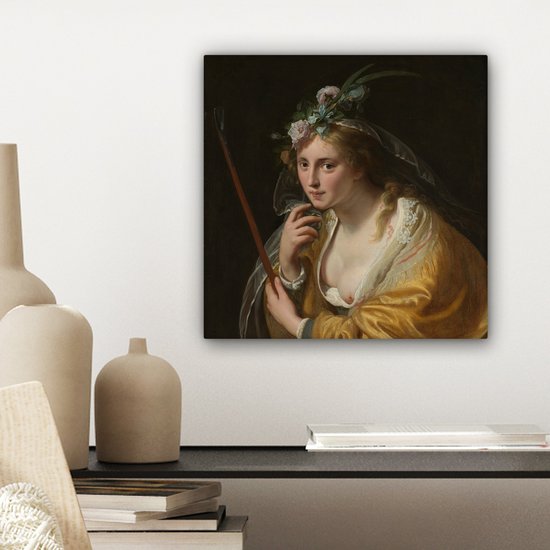 Peinture sur toile 20x20 cm - Décoration murale Une bergère - Tableau de Paulus Moreelse - Décoration murale salon - Décoration chambre - Accessoires de chambre - Peintures