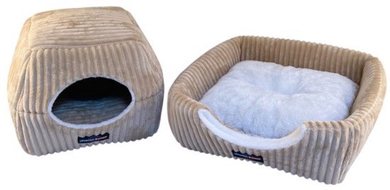 EVIA – M – Beige – thermo reflecterend – 2-in-1 huisdierbed verandert van een open mand naar een knus hol.