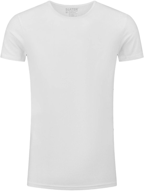 Wit Slater t-shirt met ronde hals en korte mouwen, 95% organisch katoen en 5% elastan.