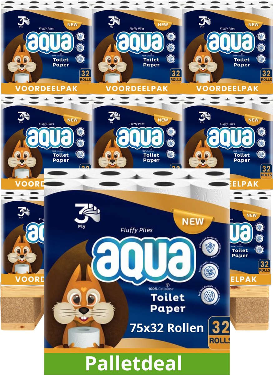 AQUA - Tripple Soft - 75x32 rollen WC papier - 2400 Rollen - 3 Laags Toiletpapier, Extra Zacht & Pluisvrij, Tripple comfort - Palletvoordeel - Voordeelverpakking WC Papier