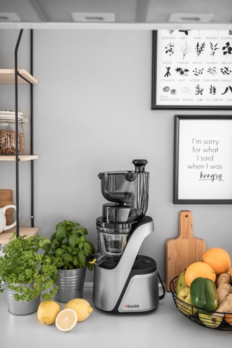 4SWISS Slow Juicer Swan BM105 Platinium Silver, Aantrekkelijk ontwerp, 400 W, 32 tpm, Reverse-functie, XXL-opening thumbnail 6