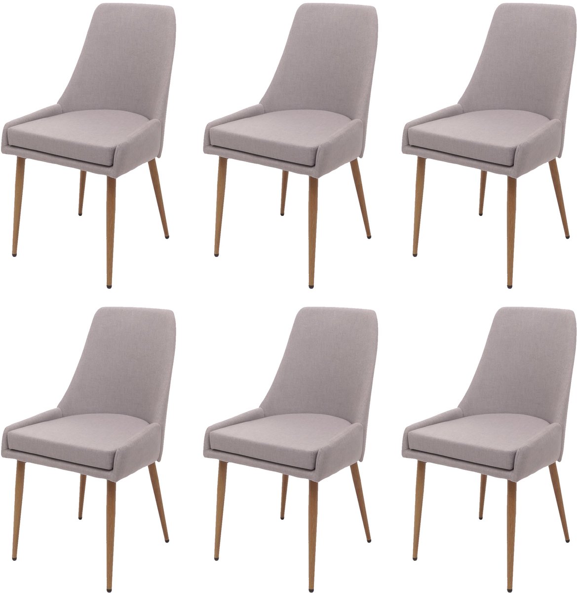 MCW Set van 6 eetkamerstoel MCW-O27, keukenstoel gestoffeerde stoel, stof/textiel (280g/m²) metaal ~ lichtgrijs