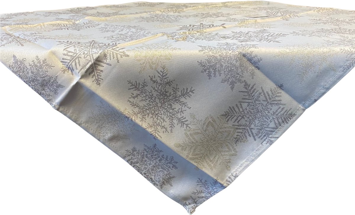 Tafelkleed - Kerst - Ecru - sneeuwvlokken - Goud en Grijs - 85 x 85 cm