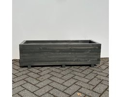 AMISHOUT - SET - Plantenbak van hout met wielen 120x40x36 cm - antraciet | bloembak buiten op wielen