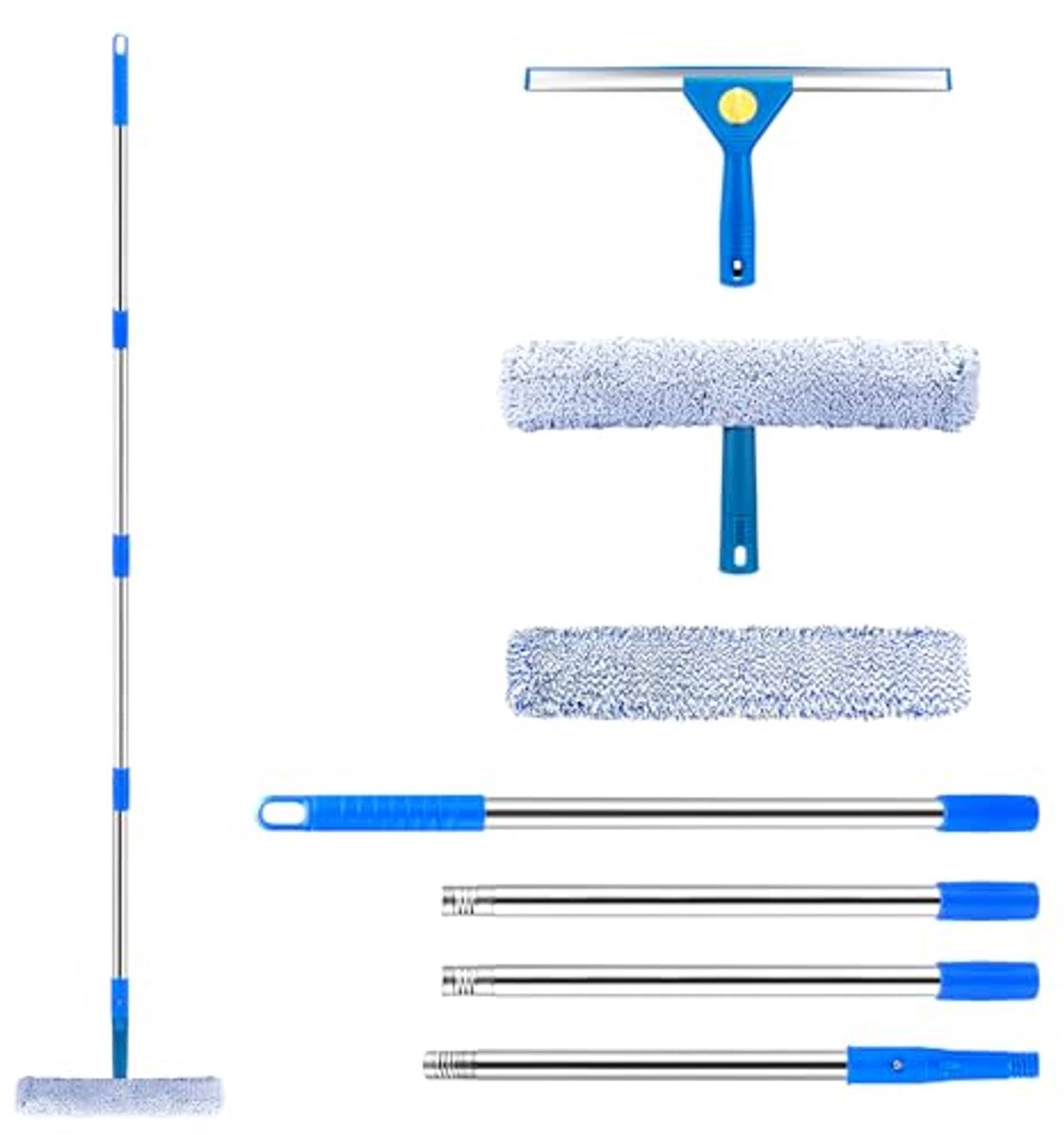 Professionele Raamreiniger met Telescoopsteel en Microvezelschrobber - Raamreinigingsset voor Badkamer, Douche, Glas, Spiegel en Auto