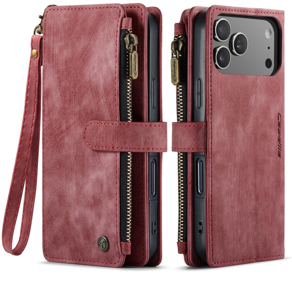 CaseMe Telefoonhoesje geschikt voor Apple iPhone 17 Pro Hoesje | CaseMe C30 Bookcase Portemonnee | Pasjeshouder voor 5 Pasjes | Telefoonhoesje voor Pinpas / OV Kaart / Rijbewijs - Rood